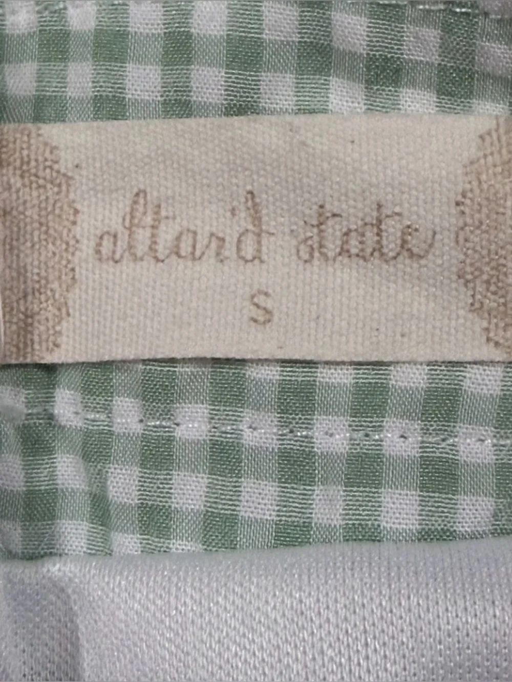 Altar'd State Sage Green Gingham Wrap Skirt Size Small Ruffle Hem Cottagecore